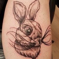 line work bunny tattoo by Debay DeLUx