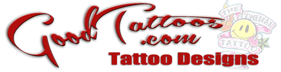 Tattoo design banner saying Good tattoos.com and Tattoo Design with simley face logo